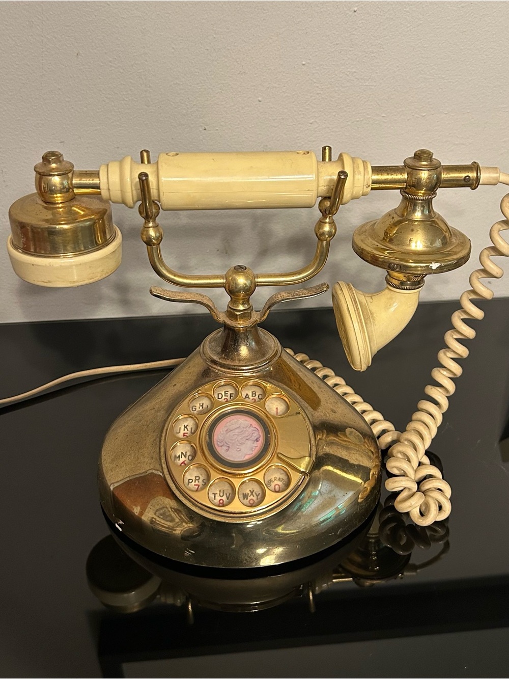 Vintage-Style Brass and Ivory Rotary Phone